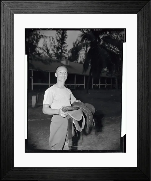 Framed Print : Jockey Eddie Arcaro Holding Saddle Framed Print : Jockey Eddie Arcaro Holding Saddle