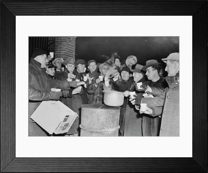 Framed Print : Man Serving Soup to Cold Strikers Framed Print : Man Serving Soup to Cold Strikers