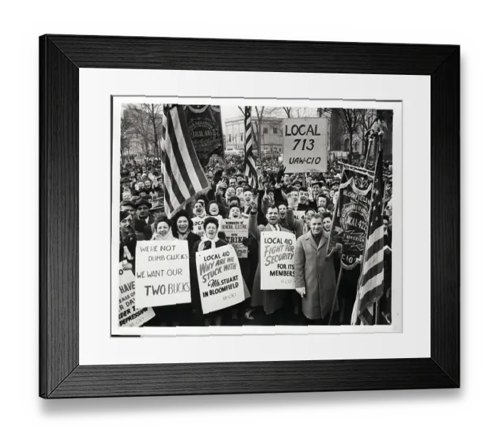 Framed Print : Striking Workers with Signs Stating Demands Framed Print : Striking Workers with Signs Stating Demands