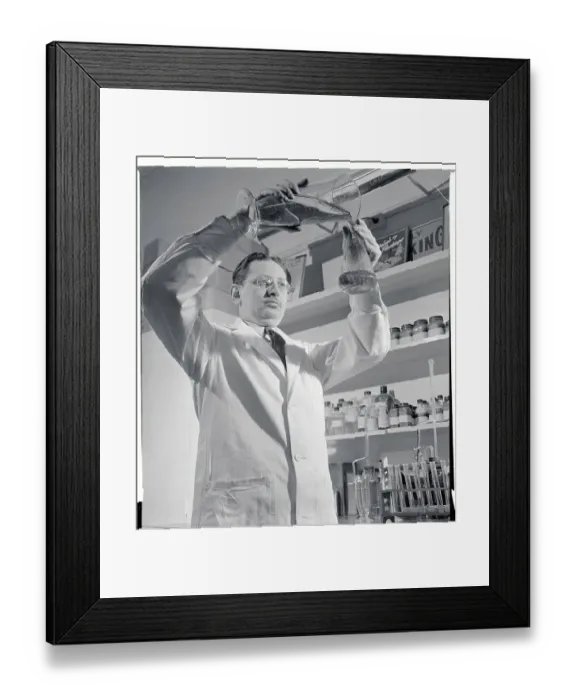 Framed Print : Chemist Trying to Find Perfect Blend for Male Cologne Framed Print : Chemist Trying to Find Perfect Blend for Male Cologne