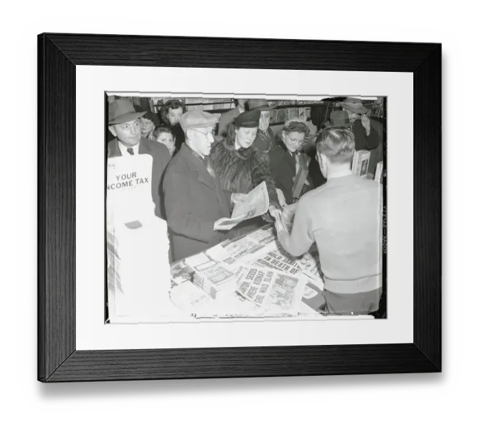 Framed Print : People Crowding Newsstand to Get Papers
