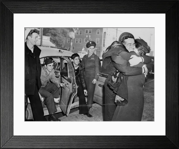 Framed Print : Serviceman Greeted by Mother Framed Print : Serviceman Greeted by Mother