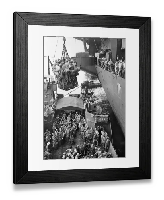 Framed Print : Soldiers Being Hoisted on Ship Framed Print : Soldiers Being Hoisted on Ship