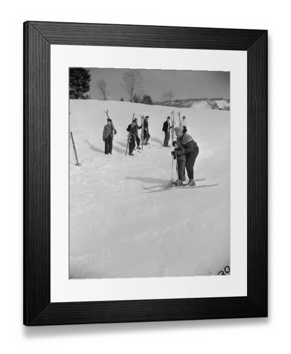 Framed Print : Skiing Coach Making Tandem Run with Little Girl Framed Print : Skiing Coach Making Tandem Run with Little Girl