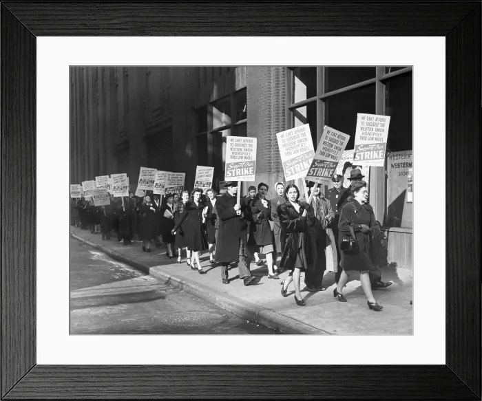 Framed Print : Policeman Watching Western Union Strikers Framed Print : Policeman Watching Western Union Strikers