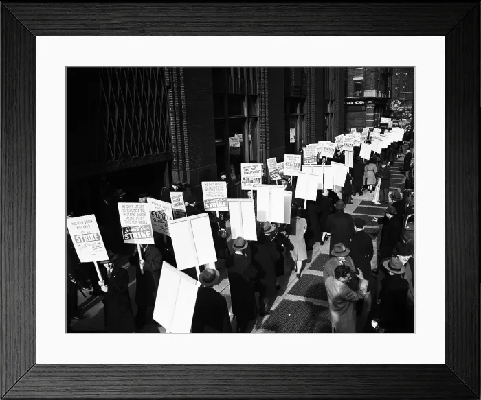 Framed Print : Strikers March in Lines Outside Building Framed Print : Strikers March in Lines Outside Building