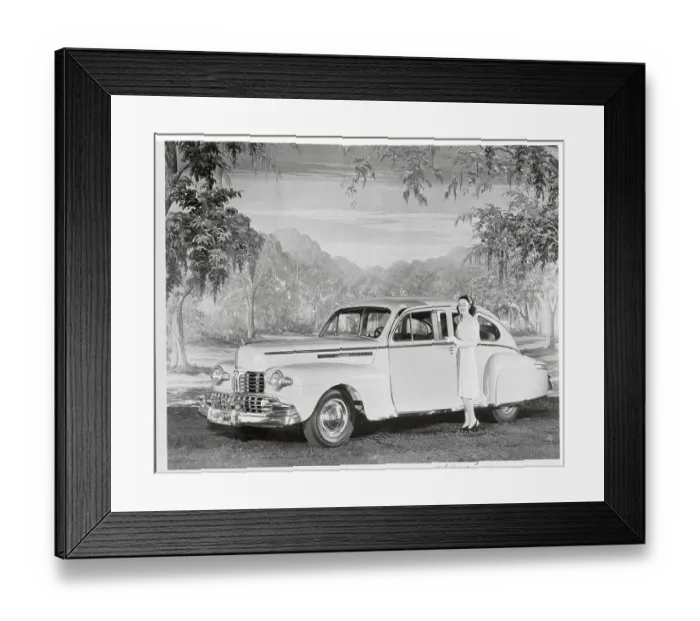 Framed Print : Woman Standing by New Lincoln Automobile Framed Print : Woman Standing by New Lincoln Automobile
