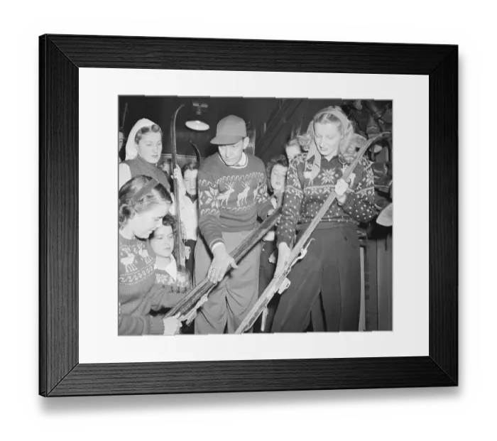 Framed Print : Instructor Teaching Girls About Waxing Skis Framed Print : Instructor Teaching Girls About Waxing Skis