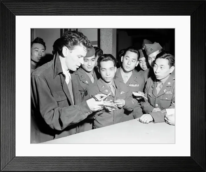 Framed Print : Sinatra Signing Auotgraphs for Nisei GIs Framed Print : Sinatra Signing Auotgraphs for Nisei GIs