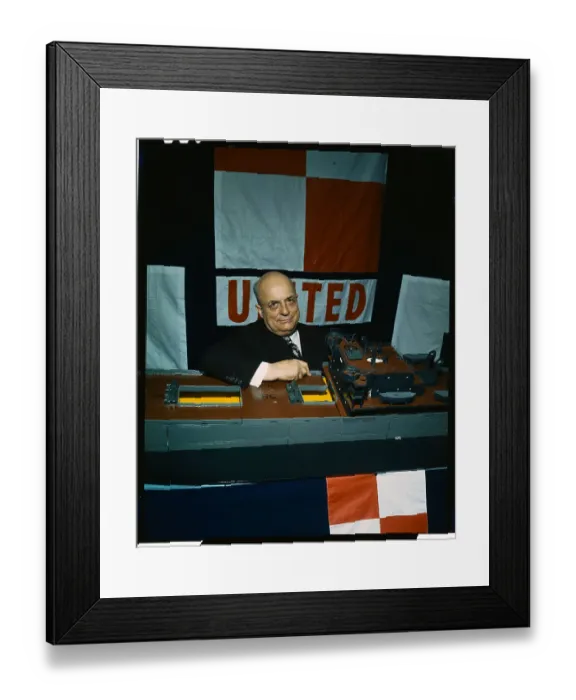 Framed Print : Henry John Kaiser with Aircraft Model Framed Print : Henry John Kaiser with Aircraft Model