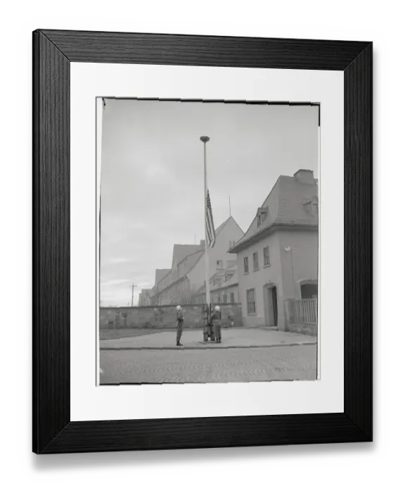 Framed Print : Soldiers Lowering Flag to Half Mast