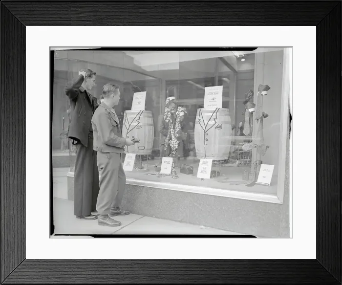 Framed Print : Military Men Gazing into Windows for Civilian Attire