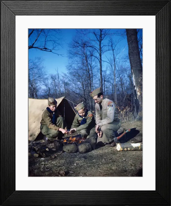 Framed Print : Boy Scouts Roasting Food Framed Print : Boy Scouts Roasting Food