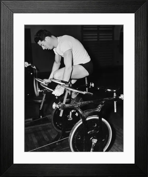 Framed Print : Joe Dimaggio On Exercise Bike In Ny Framed Print : Joe Dimaggio On Exercise Bike In Ny