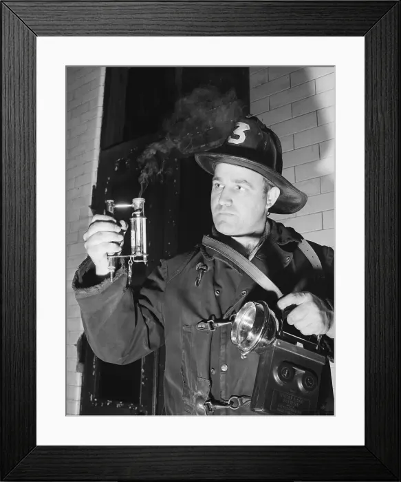 Framed Print : Fireman Uses Air Tester Framed Print : Fireman Uses Air Tester