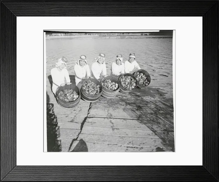 Framed Print : Woman Divers Showing Their Baskets of Oysters Framed Print : Woman Divers Showing Their Baskets of Oysters