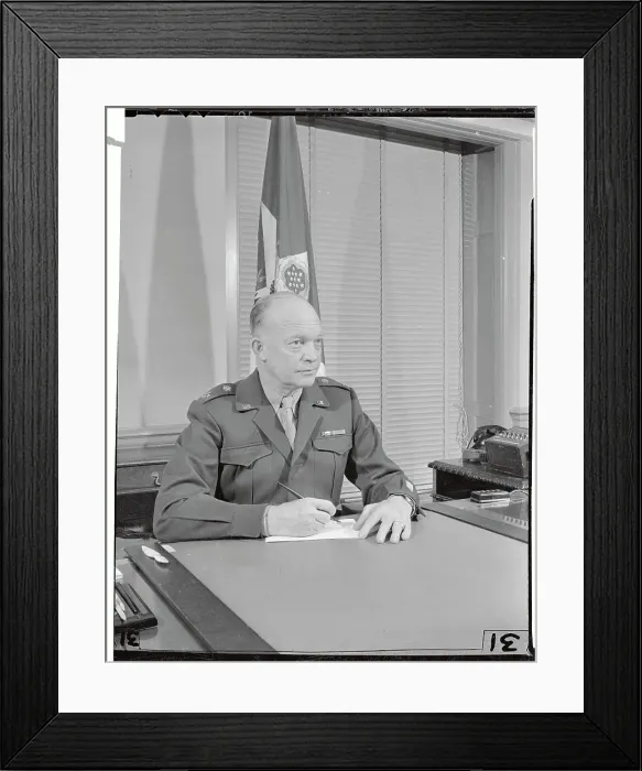 Framed Print : Dwight D. Eisenhower with Pen in Hand at His Desk Framed Print : Dwight D. Eisenhower with Pen in Hand at His Desk