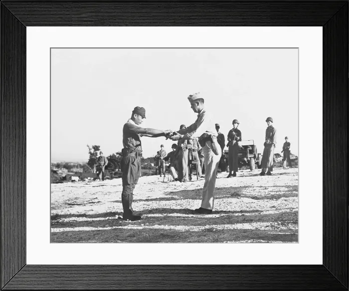 Framed Print : Sakae Oba Surrending His Sword to Colonel Kurgis Framed Print : Sakae Oba Surrending His Sword to Colonel Kurgis