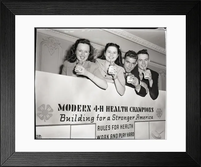 Framed Print : Four Teens Pose With Glasses Of Milk Framed Print : Four Teens Pose With Glasses Of Milk