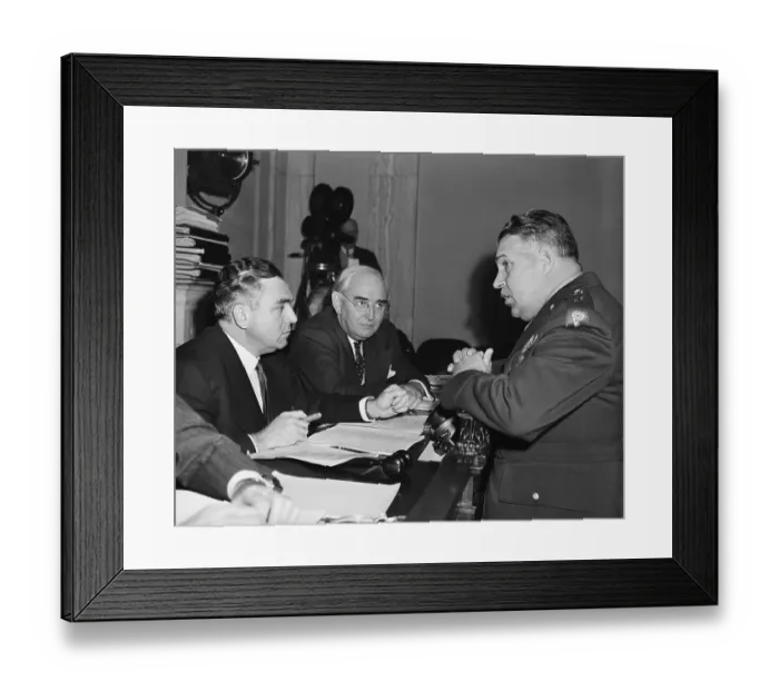 Framed Print : Major General Groves With Senators McMahon and Vandenberg Framed Print : Major General Groves With Senators McMahon and Vandenberg