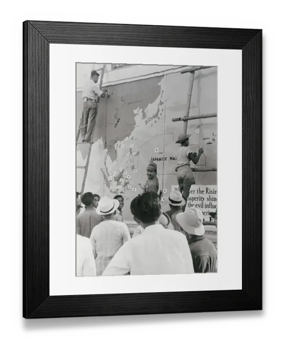 Framed Print : Men Placing Markers on War Map Framed Print : Men Placing Markers on War Map