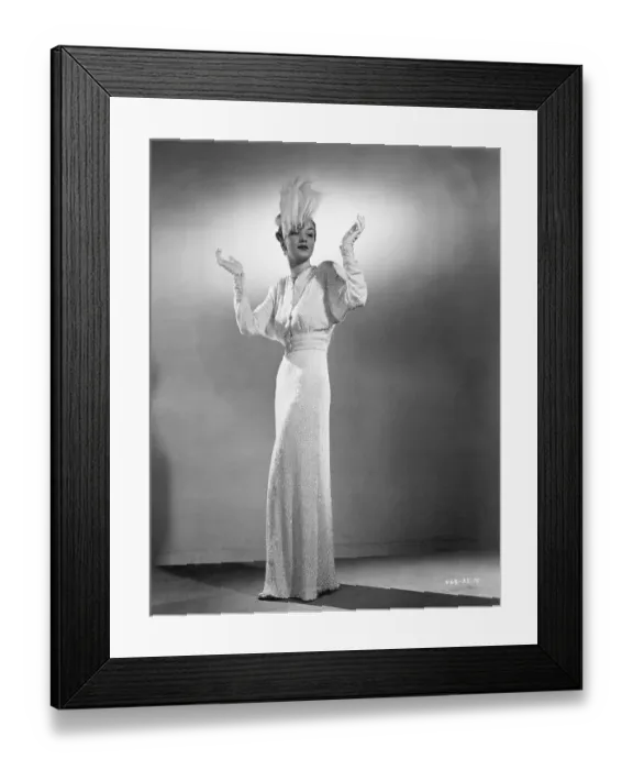 Framed Print : Model in White Evening Gown in Studio