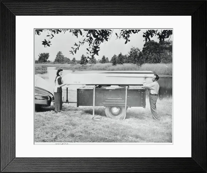 Framed Print : Boat atop Camp Trailer Framed Print : Boat atop Camp Trailer