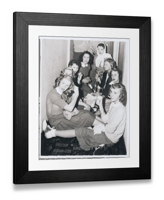 Framed Print : Bobby-Soxers Crowd in Hallway, Waiting Framed Print : Bobby-Soxers Crowd in Hallway, Waiting