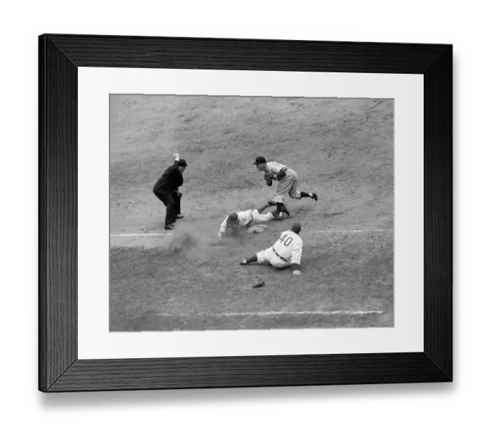 Framed Print : Cubs Player Roy Hughes Sliding Over Base Framed Print : Cubs Player Roy Hughes Sliding Over Base