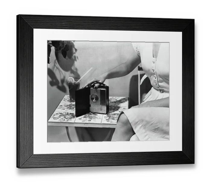 Framed Print : Woman with First Hand Held Personal Radio Framed Print : Woman with First Hand Held Personal Radio