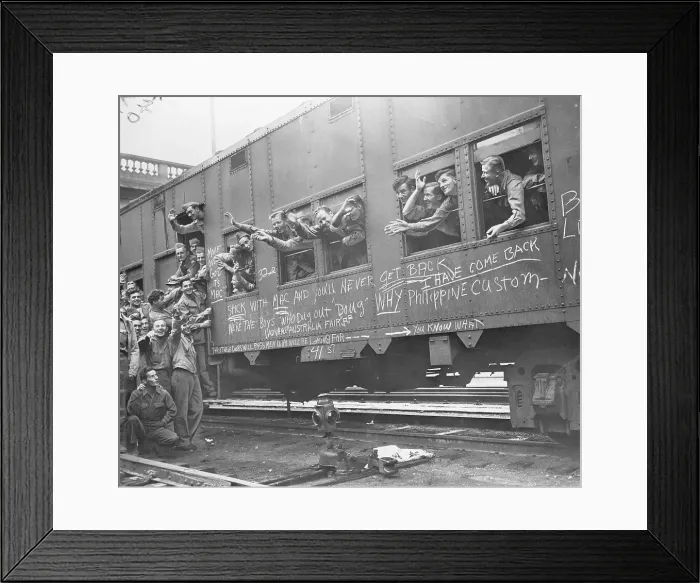Framed Print : American Soldiers Returning from World War II by Train Framed Print : American Soldiers Returning from World War II by Train
