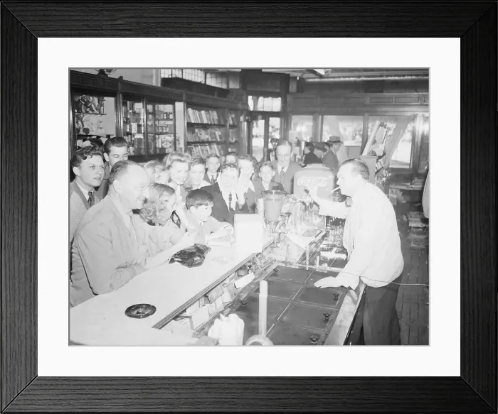 Framed Print : Crowd Listening To Radio In Soda Shop Framed Print : Crowd Listening To Radio In Soda Shop