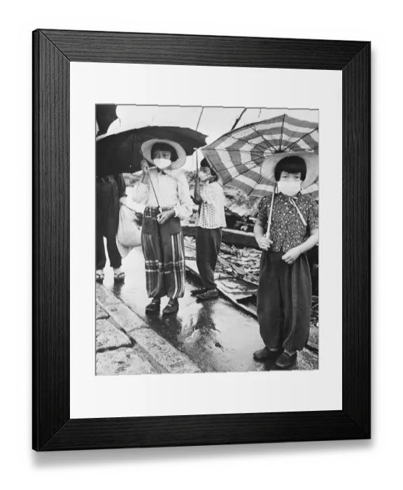 Framed Print : Japanese Girls Wearing Masks