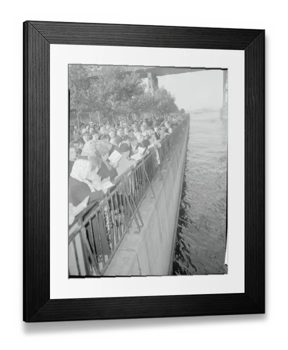 Framed Print : Group of People Leaning over Pier During Ceremony Framed Print : Group of People Leaning over Pier During Ceremony