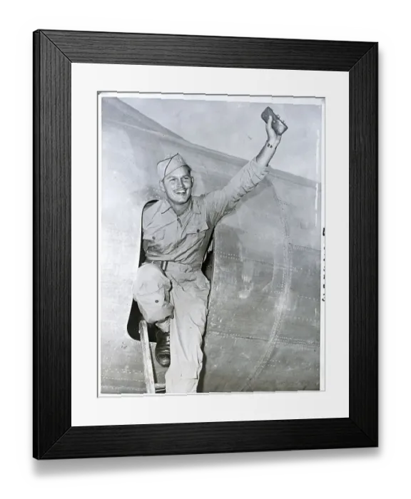 Framed Print : Kermit Beahan Waves From Door Of Bomber Framed Print : Kermit Beahan Waves From Door Of Bomber