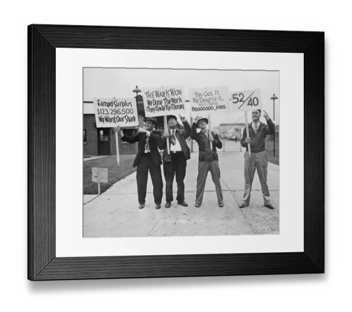 Framed Print : Four Striking Oil Workers Hold Signs Framed Print : Four Striking Oil Workers Hold Signs