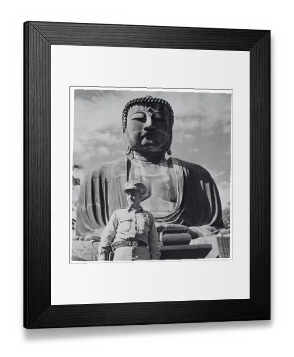 Framed Print : US Officer Stands Near Giant Buddha Framed Print : US Officer Stands Near Giant Buddha