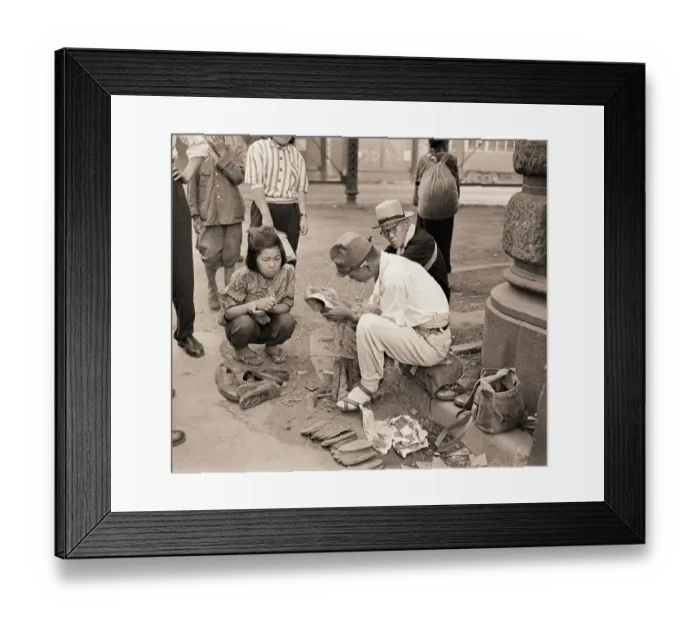 Framed Print : Japanese Cobbler Fixes Shoe Framed Print : Japanese Cobbler Fixes Shoe