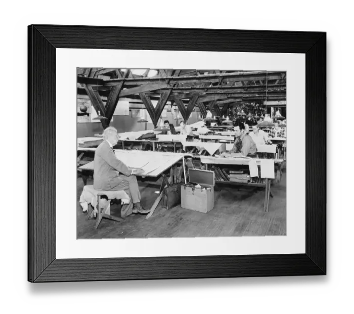 Framed Print : Frank Lloyd Wright and William Wesley Peters in Studio Framed Print : Frank Lloyd Wright and William Wesley Peters in Studio