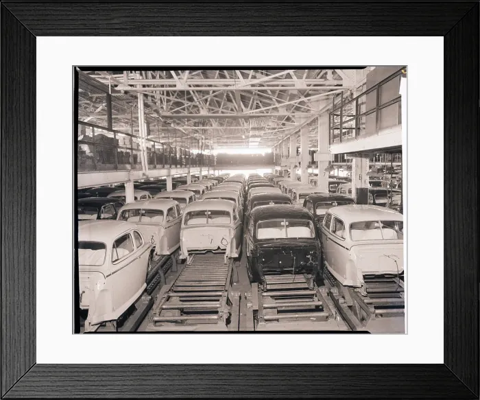 Framed Print : Car Bodies on Still Assembly Line During Strike Framed Print : Car Bodies on Still Assembly Line During Strike