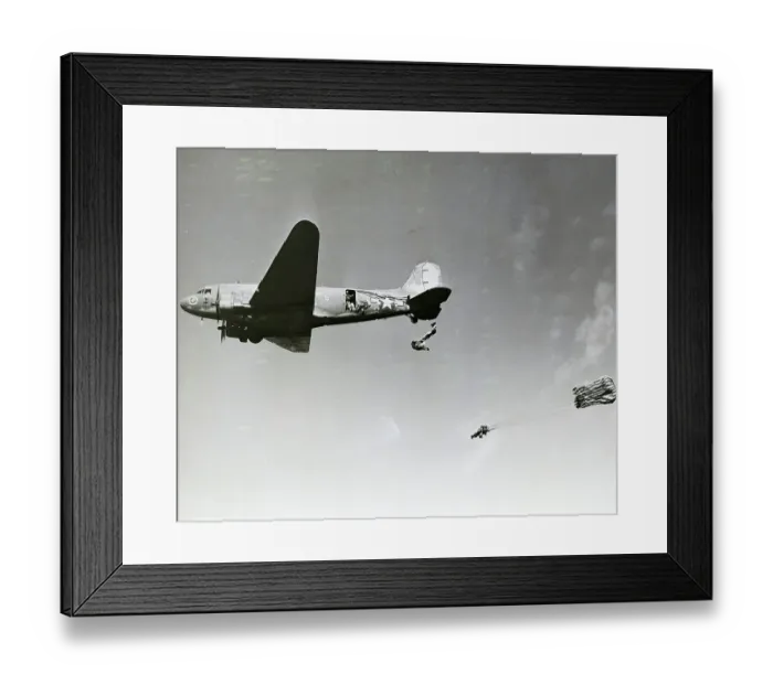 Framed Print : Paratroopers Jumping from Airplane