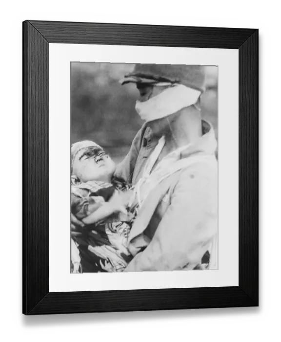Framed Print : Portrait of Soldier Holding Burned Baby Framed Print : Portrait of Soldier Holding Burned Baby