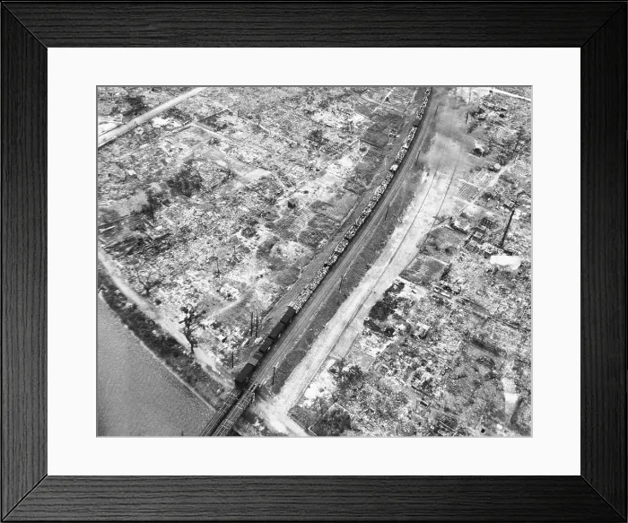 Framed Print : Aerial View of Train in Bombed out Hiroshima Framed Print : Aerial View of Train in Bombed out Hiroshima