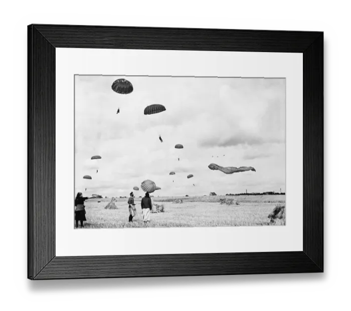 Framed Print : Parachutes Land In Berlin Framed Print : Parachutes Land In Berlin