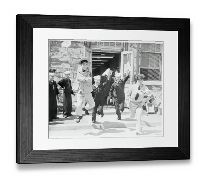 Framed Print : Enlisted Men Waving Their Discharge Papers in the Air Framed Print : Enlisted Men Waving Their Discharge Papers in the Air