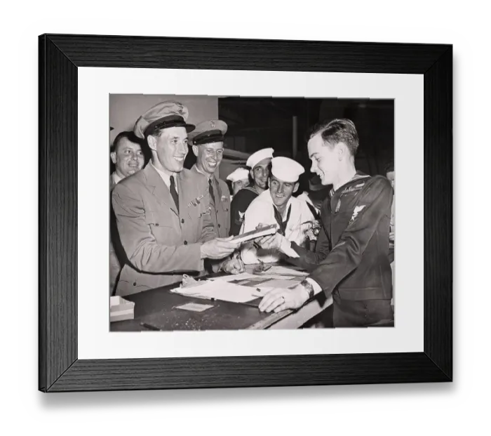 Framed Print : Bob Feller Turning In Military Records Framed Print : Bob Feller Turning In Military Records