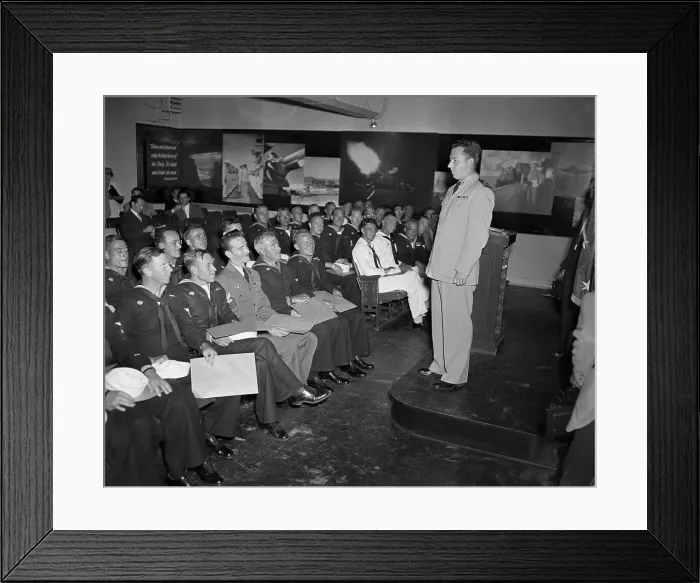 Framed Print : Navy Men Listening to Lieutenant Prior to their Leave of the Navy Framed Print : Navy Men Listening to Lieutenant Prior to their Leave of the Navy
