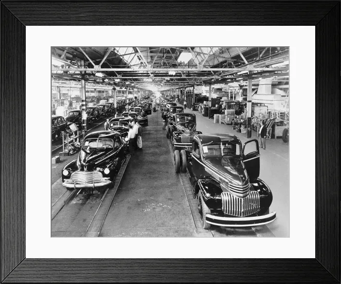 Framed Print : Two Assembly Lines of Civilian Autos Framed Print : Two Assembly Lines of Civilian Autos