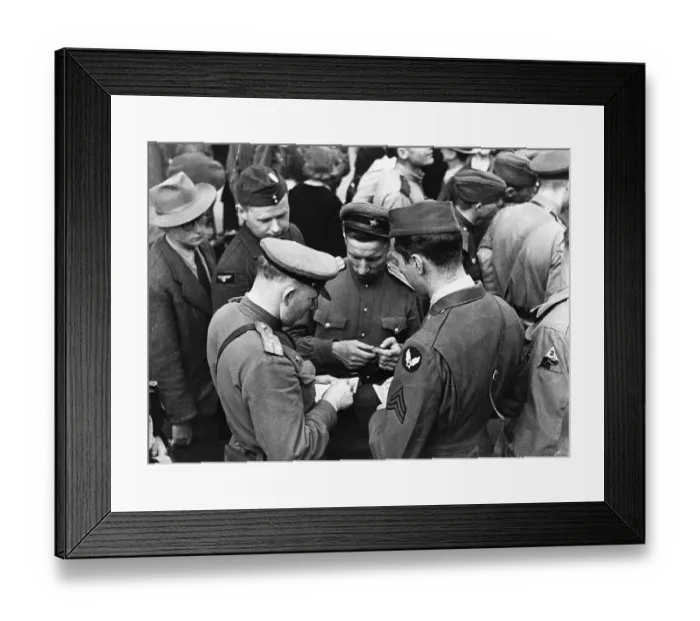 Framed Print : Russian Soldiers And Gi In Barter Market Framed Print : Russian Soldiers And Gi In Barter Market