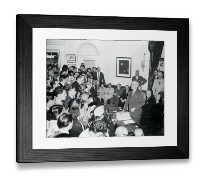 Framed Print : President Truman Speaking to Newsmen Framed Print : President Truman Speaking to Newsmen